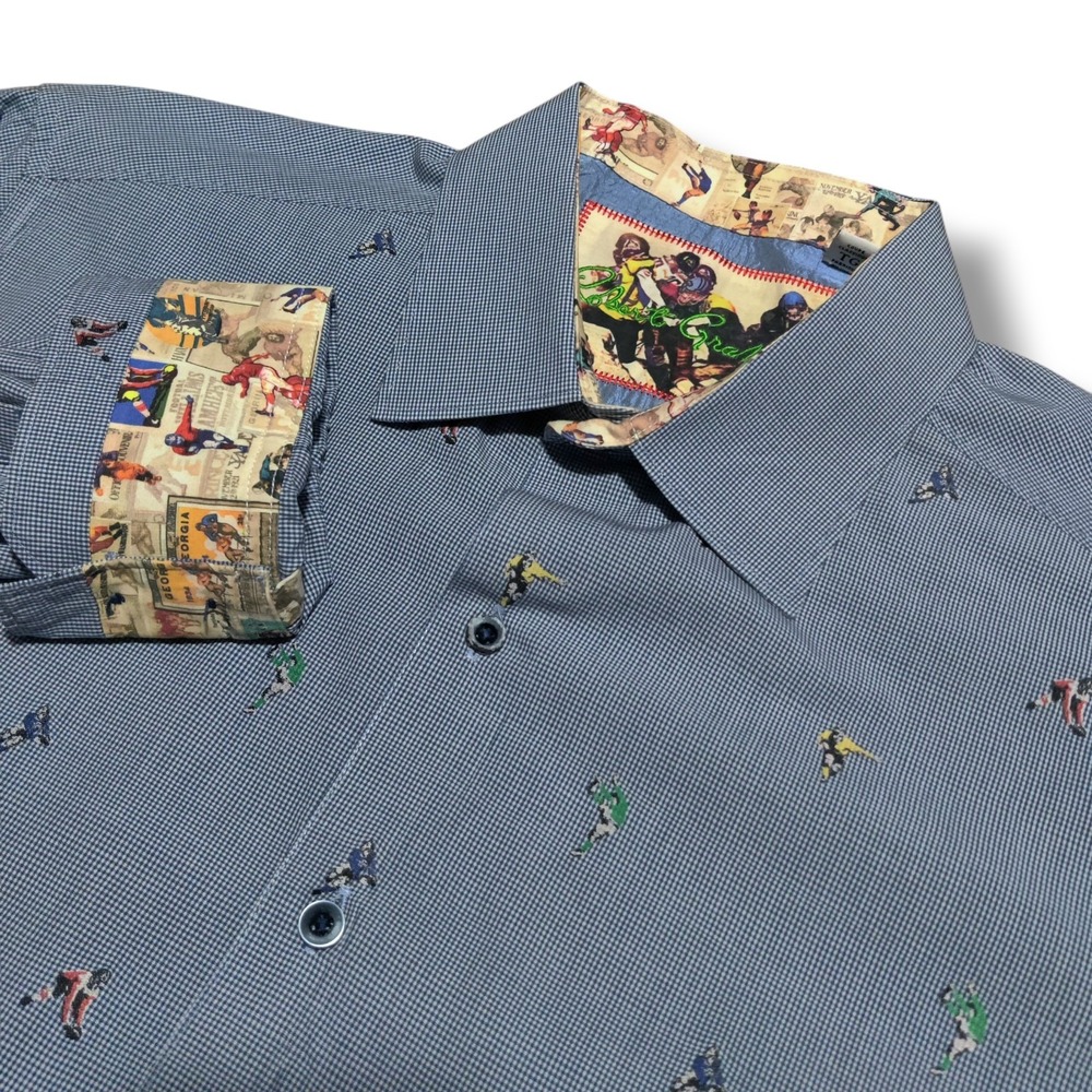 Robert Graham Shirt XL Embroidered Flip Cuff Football Button Up Long Sleeve READ